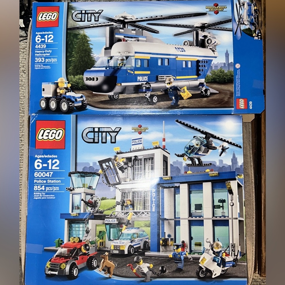 Lego City Police Sets- Police Station (60047) & Heavy Duty Helicopter (4439).